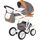 Детская коляска Adamex Barletta New 3 в 1 универсальная цвет B11 серый, белая кожа и оранжевая кожа