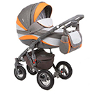 Детская коляска Adamex Barletta New 2 в 1 универсальная цвет B28 тёмно-серый, светло-серый, оранжевая кожа