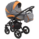 Детская коляска Adamex Barletta New 2 в 1 универсальная цвет B30 темно-серый, темно-серый принт, оранжевый