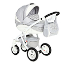 Детская коляска Adamex Barletta New 2 в 1 универсальная цвет B55 светло-серый, белая кожа, принт птички
