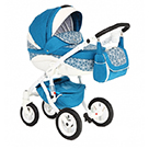 Детская коляска Adamex Barletta New 2 в 1 универсальная цвет B60 темно-синий, белая кожа и принт птички