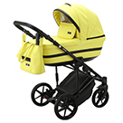 Детская коляска 2 в 1 Adamex Rimini Deluxe цвет RI234 жёлтая экокожа и чёрный