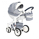 Детская коляска Adamex Monte Carbon 3 в 1 цвет D57 белая кожа, голубой и принт