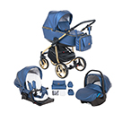 Детская коляска Adamex Reggio Special Edition 3 в 1 цвет Y220 синяя кожа и рама золото