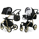 Детская коляска Adamex Reggio Special Edition 3 в 1 цвет Y802 кожа белая и чёрный, золотая рама
