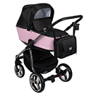 Детская коляска Adamex Reggio Special Edition 3 в 1 цвет Y839 кожа пудровая, черный принт и розовые точки