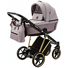 Детская коляска 2 в 1 Adamex Belissa Special Edition цвет PS538 серо-розовый и сиреневая экокожа, рама золото