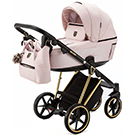Детская коляска 2 в 1 Adamex Belissa Special Edition цвет PS540 розовый и розовая экокожа, рама золото
