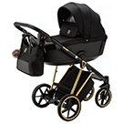 Детская коляска 2 в 1 Adamex Belissa Special Edition цвет PS569 чёрный и чёрная экокожа, рама золото