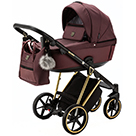 Детская коляска 2 в 1 Adamex Belissa Special Edition цвет PS574 бордо и бордовая экокожа, рама золото