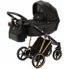 Детская коляска 2 в 1 Adamex Belissa Special Edition цвет PS588 чёрный с блёстками и чёрная экокожа, рама золото