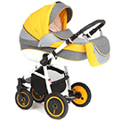 Детская коляска Adamex Neonex 2 в 1 цвет TIP25B серый лён, светло-серый и жёлтый, белая рама
