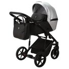 Детская коляска 2 в 1 Adamex Mobi Air Deluxe цвет M-SD9 Серебристый+чёрная кожа