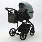 Детская коляска 2 в 1 Adamex Mobi Air Deluxe цвет M-SD14 Серо-зелёный+черная кожа