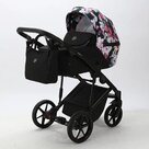 Детская коляска 2 в 1 Adamex Mobi Air Flowers цвет M-FL10 Чёрный+розовые цветы
