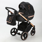 Детская коляска Adamex Cortina Special Edition 2 в 1 цвет CT-402 Чёрный/чёрная кожа/розовая отделка/рама медь