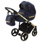 Детская коляска Adamex Cortina Special Edition 2 в 1 цвет CT-474 Тёмно-синий/тёмно-синяя кожа/рама золото