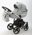Детская коляска Adamex Cortina Special Edition Deluxe 3 в 1 цвет CT-304 Светло-серая кожа/рама хром