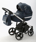 Детская коляска Adamex Cortina Special Edition Deluxe 3 в 1 цвет CT-318 Тёмно-синяя кожа/рама хром