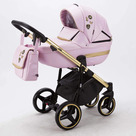 Детская коляска Adamex Cortina Special Edition Deluxe 3 в 1 цвет CT-331 Розовая перламутровая кожа/рама золото