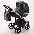 Детская коляска Adamex Cortina Special Edition Deluxe 2 в 1 цвет CT-333 Чёрная кожа/рама золото