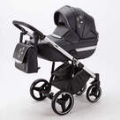 Детская коляска Adamex Cortina Special Edition Deluxe 3 в 1 цвет CT-334 Чёрная кожа/рама хром