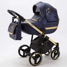 Детская коляска Adamex Cortina Special Edition Deluxe 3 в 1 цвет CT-336 Тёмно-синяя кожа/рама золото