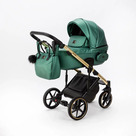 Детская коляска Adamex Lumi Air Special Edition Deluxe 3 в 1 цвет L-SM500 Зелёная перламутровая кожа/рама золото