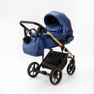 Детская коляска Adamex Lumi Air Special Edition Deluxe 3 в 1 цвет L-SM503 Синяя перламутровая кожа/рама золото