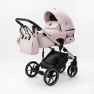Детская коляска Adamex Lumi Air Special Edition Deluxe 3 в 1 цвет L-SM510 Розовая перламутровая кожа/рама серебро