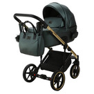 Детская коляска Adamex Lumi Air Special Edition Deluxe 2 в 1 цвет L-SM535 Тёмно-зелёная кожа/рама золото