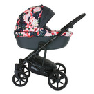 Детская коляска 2 в 1 Pituso Confort цвет Цветы+Кожа Тёмный графит
