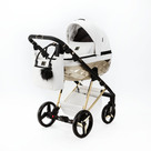 Детская коляска Adamex Quantum Star Deluxe 2 в 1 цвет Q-STAR104 белая кожа/рама золото