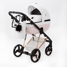 Детская коляска Adamex Quantum SuperStar Deluxe 2 в 1 цвет Q-STAR137 белая кожа+розовое дно/рама розовое золото