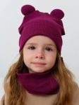 Купить Детская шапочка с ушками и снуд сливовый - Цена 950 руб.