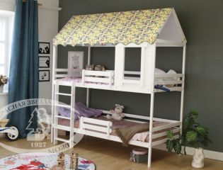 Детская двухъярусная кровать домик с крышей-тентом Р428.1