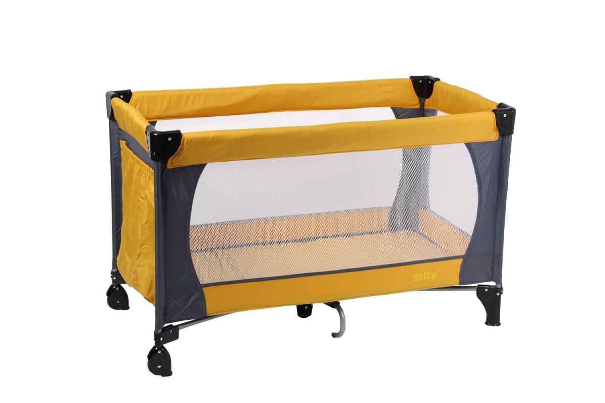 Складной детский манеж-кровать Solmax с мягким матрасом на колесиках серый HW00900
