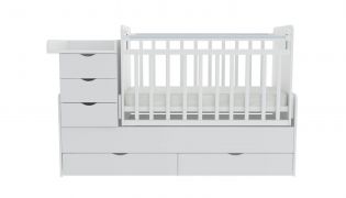 Детская кроватка-трансформер белая с ящиками Фея 1150