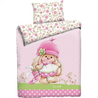 Розовый комплект постельного белья Зайка на полянке
